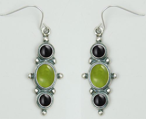 Sterling Silver Drop Dangle Earrings With Peridot And Black Onyx